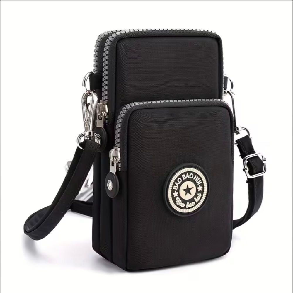 Black Nylon Shoulder Crossbody Phone Bag